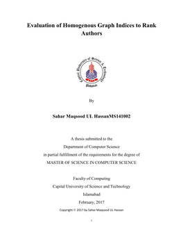 Evaluation of Homogenous Graph Indices to Rank Authors