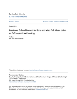 Creating a Cultural Context for Dong and Miao Folk Music Using an Orff-Inspired Methodology