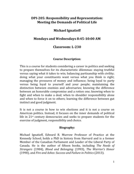DPI-205: Responsibility and Representation: Meeting the Demands of Political Life