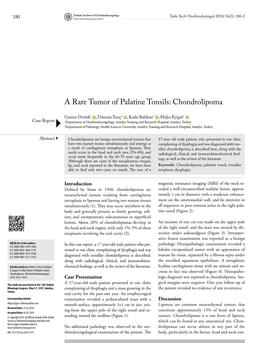 A Rare Tumor of Palatine Tonsils: Chondrolipoma