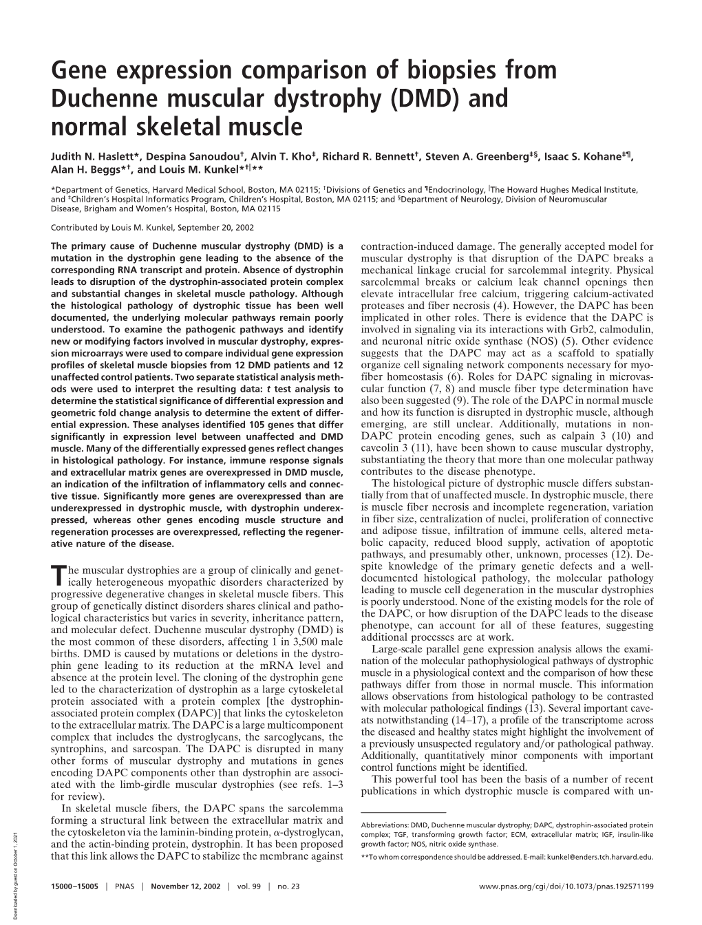 Gene Expression Comparison Of Biopsies From Duchenne Muscular Dystrophy Dmd And Normal 4513