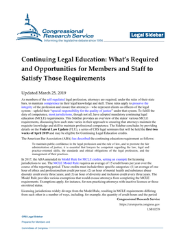 Continuing Legal Education: What’S Required and Opportunities for Members and Staff to Satisfy Those Requirements