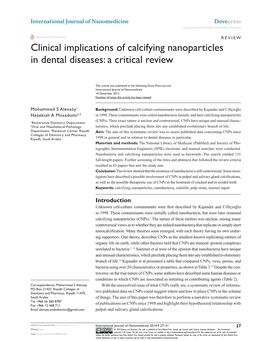Clinical Implications of Calcifying Nanoparticles in Dental Diseases: a Critical Review