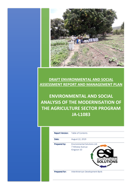 Environmental and Social Analysis of the Modernisation of the Agriculture Sector Program Ja-L1083