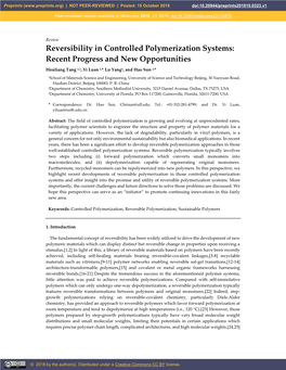 Reversibility in Controlled Polymerization Systems: Recent Progress and New Opportunities
