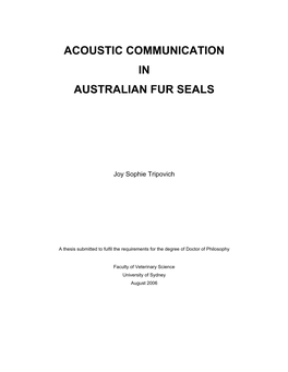 Acoustic Communication in Australian Fur Seals