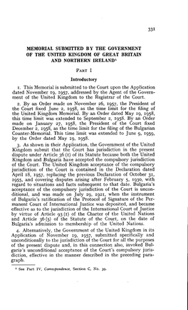 MEMORIAL SUBMITTED by the GOVERNMENT of the UNITED KINGDOM of GREAT BRITAIN and NORTHERN IRELAND1 PARTI Introductory I