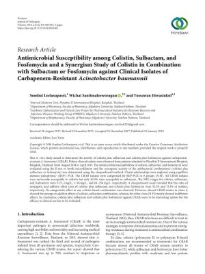 Antimicrobial Susceptibility Among Colistin, Sulbactam, And