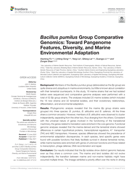 Bacillus Pumilus Group Comparative Genomics: Toward Pangenome Features, Diversity, and Marine Environmental Adaptation