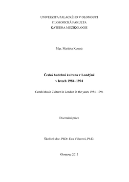 Česká Hudební Kultura V Londýně V Letech 1984–1994