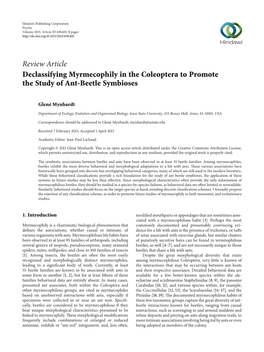 Declassifying Myrmecophily in the Coleoptera to Promote the Study of Ant-Beetle Symbioses