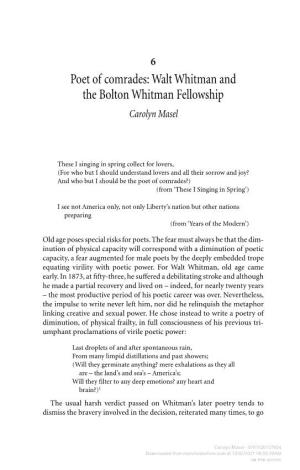 Walt Whitman and the Bolton Whitman Fellowship Carolyn Masel