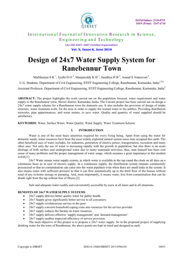 Design of 24X7 Water Supply System for Ranebennur Town