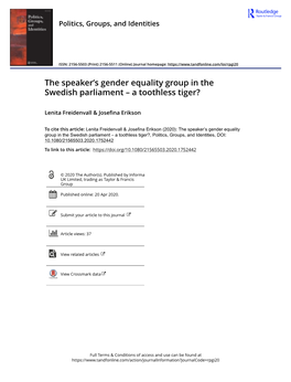 The Speaker's Gender Equality Group in the Swedish Parliament