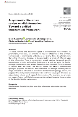 A Systematic Literature Review on Disinformation