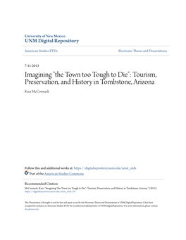 Tourism, Preservation, and History in Tombstone, Arizona Kara Mccormack