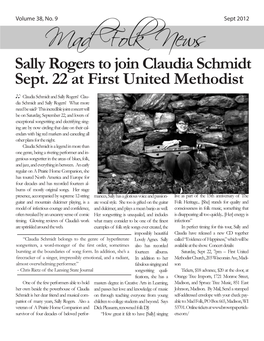 Sally Rogers to Join Claudia Schmidt Sept. 22 at First United Methodist