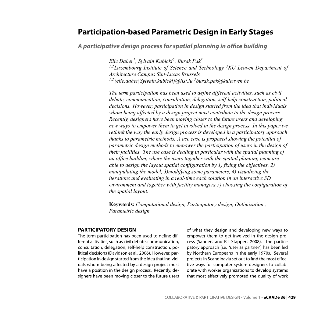 Participation-Based Parametric Design in Early Stages