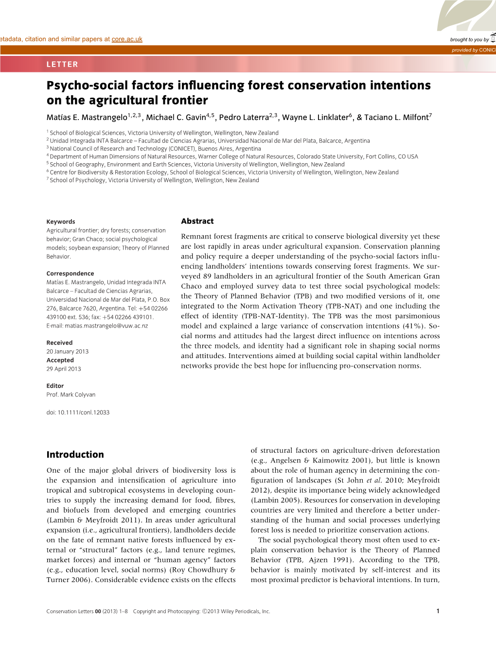 Psychosocial Factors Influencing Forest Conservation Intentions on The