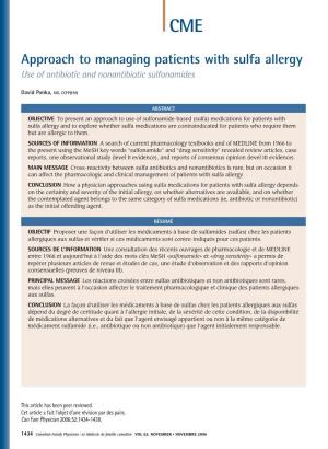 Approach to Managing Patients with Sulfa Allergy Use of Antibiotic and Nonantibiotic Sulfonamides