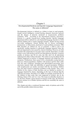 Chapter 1 Developmental Dyslexia and Specific Language Impairment