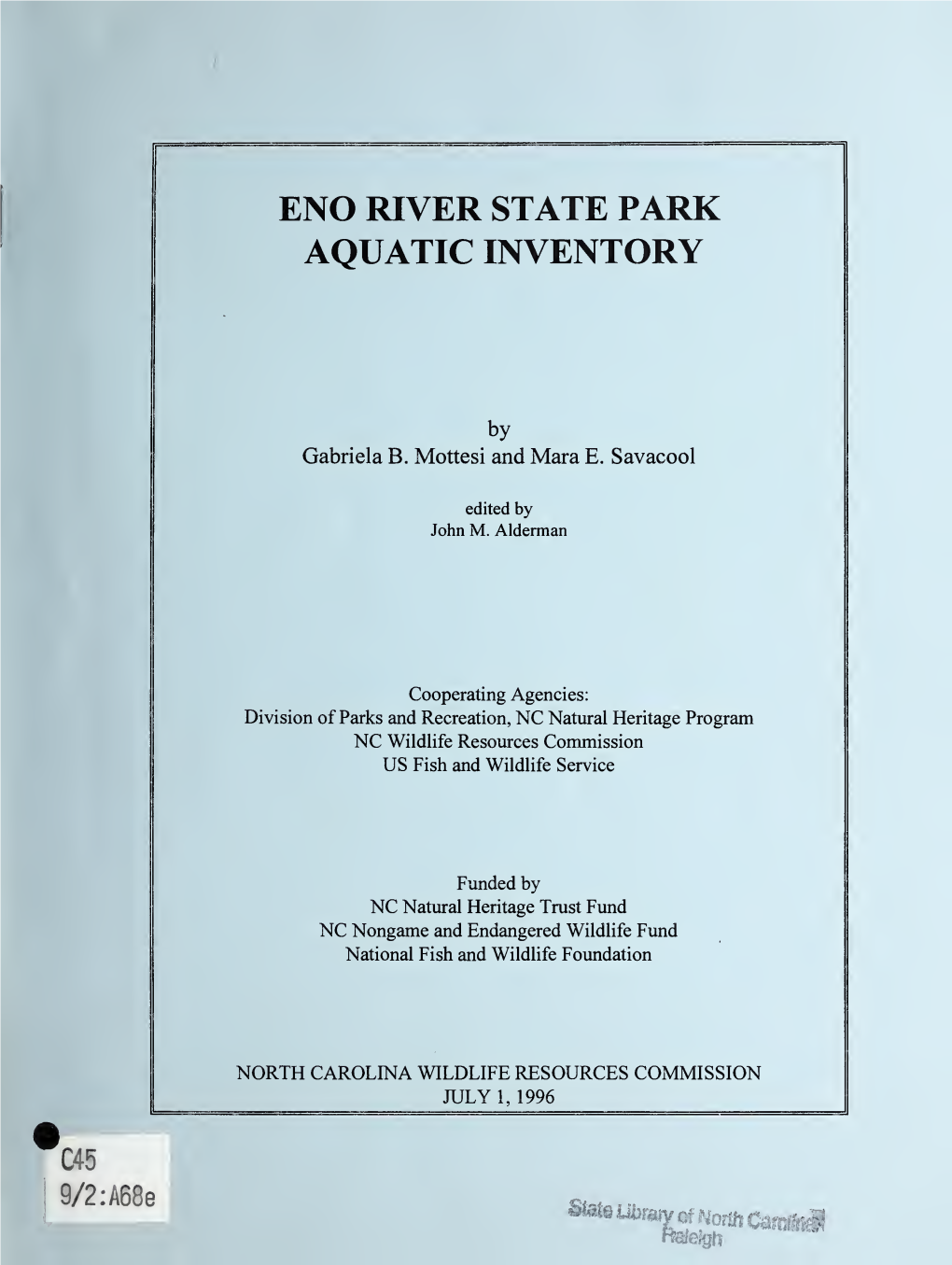 Eno River State Park Aquatic Inventory