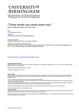 University of Birmingham "Three Words You Must Never Say"