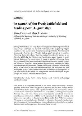In Search of the Fraeb Battlefield and Trading Post, August 1841 Greg Pierce and Mark E