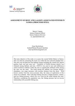 Assessment of Reef and Lagoon Associated Finfish in Samoa (Procfish Sites)