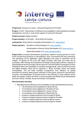 Interreg VA Latvia – Lithuania Programme 2014-2020. Project