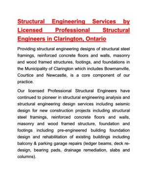 Structural Engineering Services by Licensed Professional Structural Engineers in Clarington, Ontario