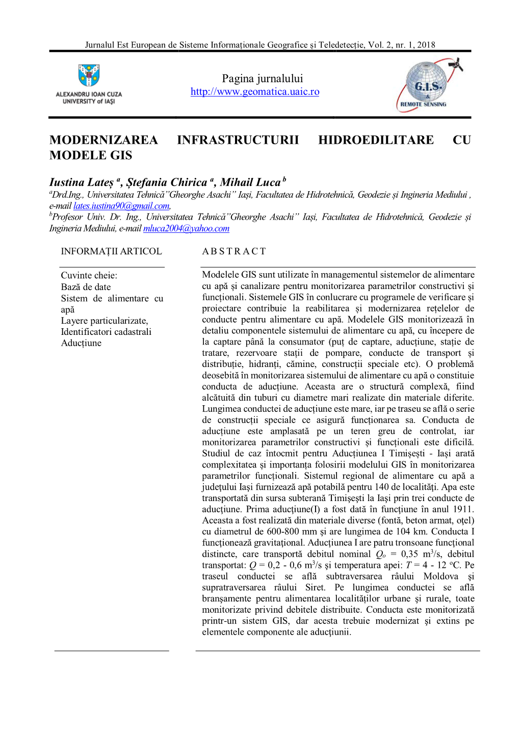 Modernizarea Infrastructurii Hidroedilitare Cu Modele Gis