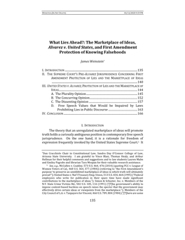 The Marketplace of Ideas, Alvarez V. United States, and First Amendment Protection of Knowing Falsehoods