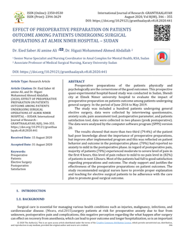 Effect of Preoperative Preparation on Patients Outcome Among Patients Undergoing Surgical Operations at Almik Nimir Hospital – Sudan