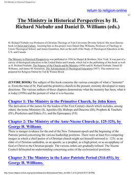 The Ministry in Historical Perspectives by H. Richard Niebuhr and Daniel D