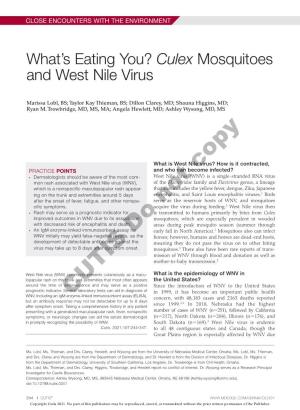 Culex Mosquitoes and West Nile Virus