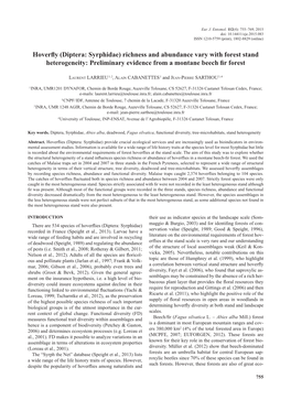 Hoverfly (Diptera: Syrphidae) Richness and Abundance Vary with Forest Stand Heterogeneity: Preliminary Evidence from a Montane Beech Fir Forest