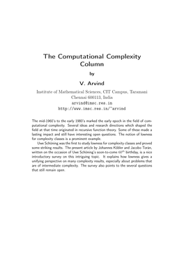 The Computational Complexity Column by V