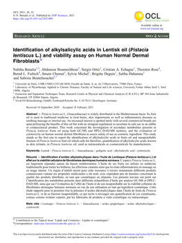 Pistacia Lentiscus L.) and Viability Assay on Human Normal Dermal Fibroblasts☆