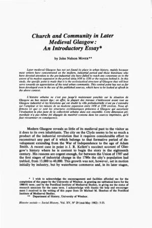 Church and Community in Later Medieval Glasgow: an Introductory Essay*