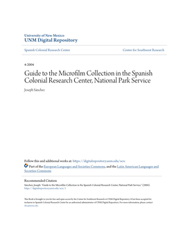 Guide to the Microfilm Collection in the Spanish Colonial Research Center, National Park Service Joseph Sánchez