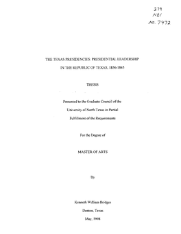 Mo. 7 V7a the Texas Presidencies: Presidential