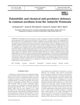 Palatability and Chemical Anti-Predatory Defenses in Common Ascidians from the Antarctic Peninsula