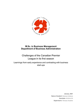 Challenges of the Canadian Premier League in Its First Season Learnings from Early Experience and Contrasting with Business Start-Ups