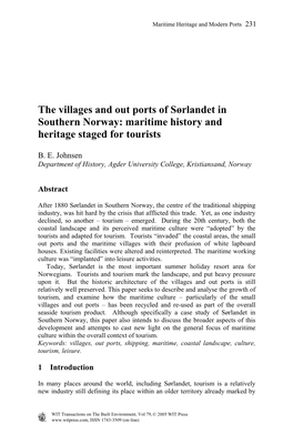 The Villages and out Ports of Sørlandet in Southern Norway: Maritime History and Heritage Staged for Tourists