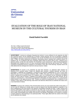 Evaluation of the Role of Iran National Museum in the Cultural Tourism in Iran