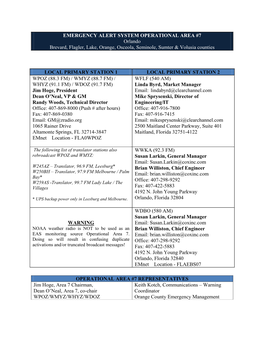 EMERGENCY ALERT SYSTEM OPERATIONAL AREA #7 Orlando Brevard, Flagler, Lake, Orange, Osceola, Seminole, Sumter & Volusia Counties