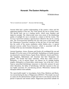 Konarak: the Eastern Heliopolis R.Balakrishnan