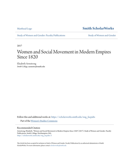 Women and Social Movement in Modern Empires Since 1820 Elisabeth Armstrong Smith College, Earmstro@Smith.Edu