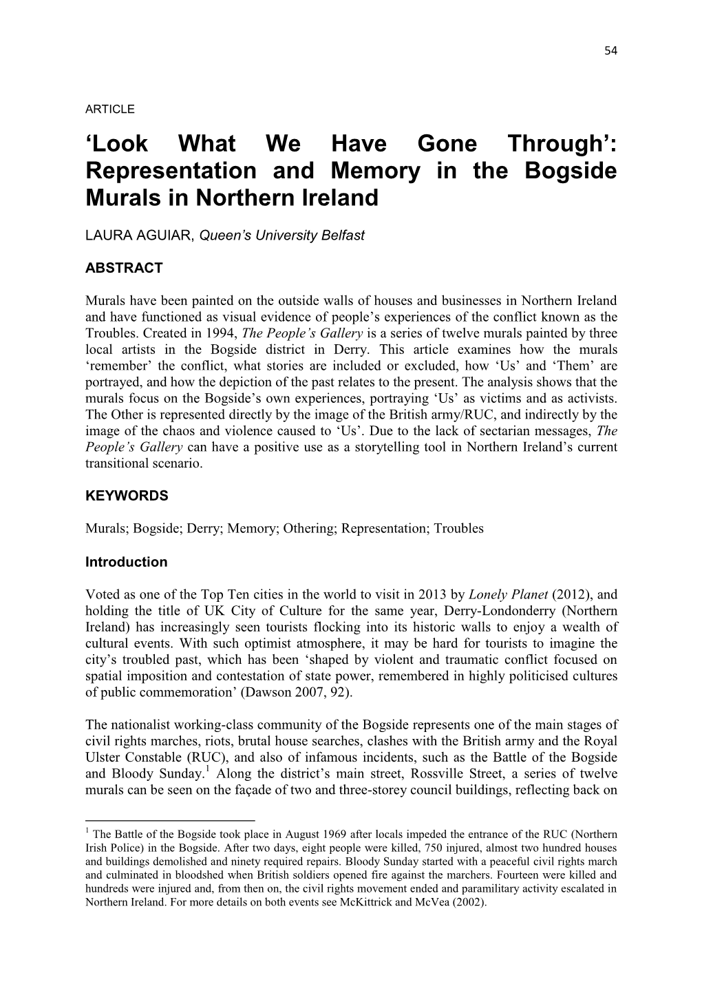 Representation and Memory in the Bogside Murals in Northern Ireland